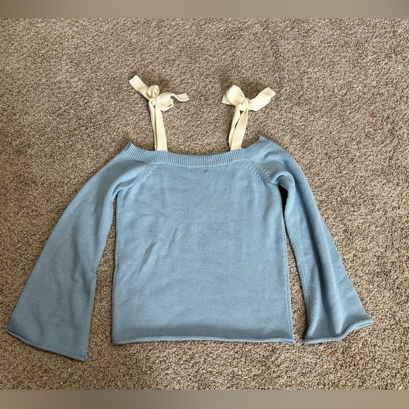 Lovers + Friends' Mercer Sweater Dusty Blue Tie Long Sleeve Wool Mix Size Small - Picture 12 of 12